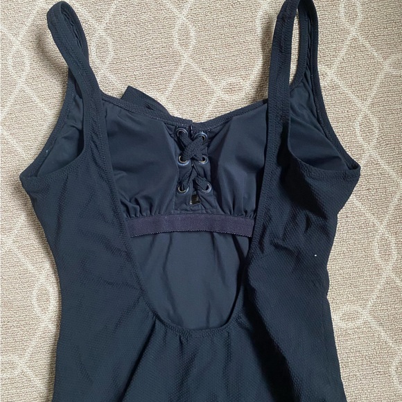 J Crew pique lace-up one piece swimsuit, true black - Picture 4 of 7